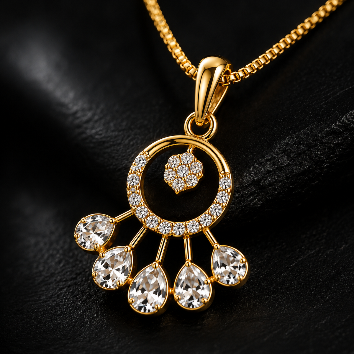 Fan Pendant Set with Chain & Earrings