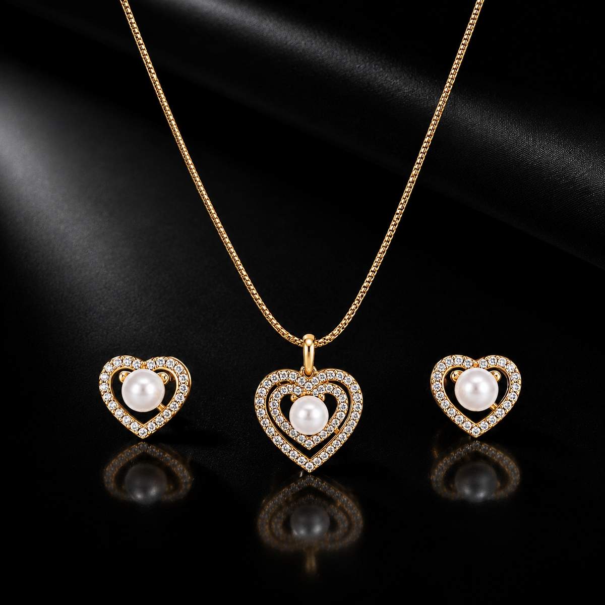 Heart Pendant Set with Chain & Earrings