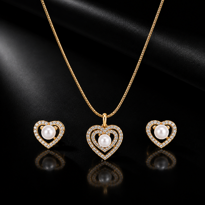 Heart Pendant Set with Chain & Earrings