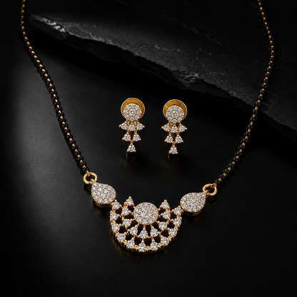 American Diamond Floral Mangalsutra Necklace Set with Earrings