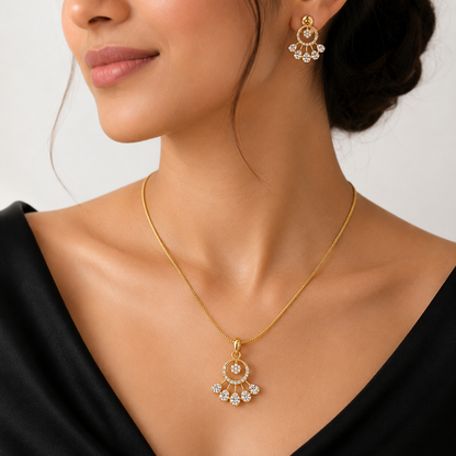 Fan Pendant Set with Chain & Earrings