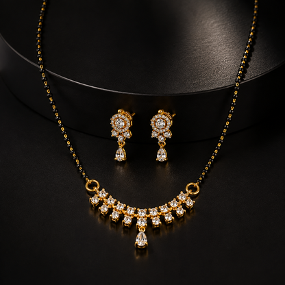 American Diamond Floral Mangalsutra Necklace Set with Earrings