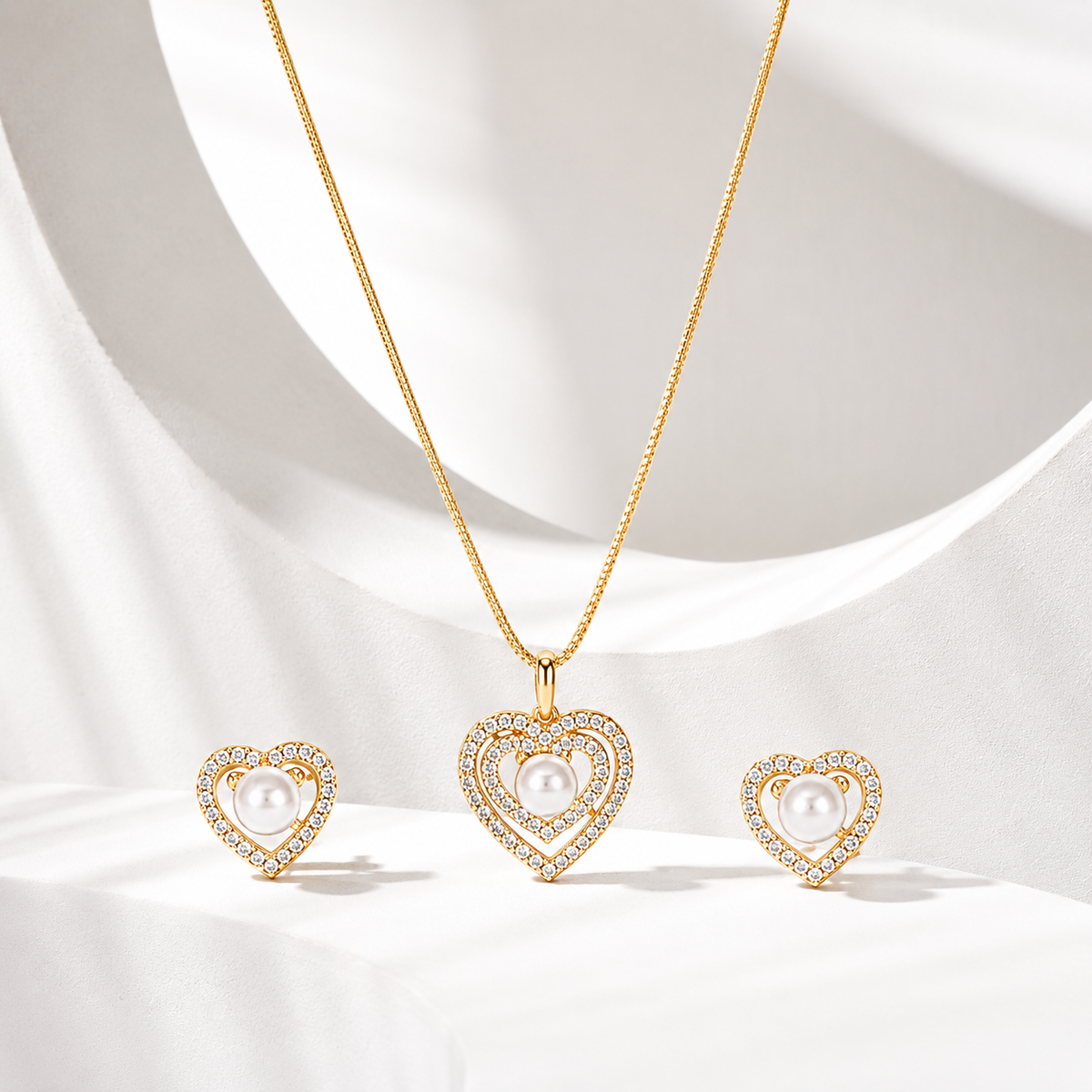 Heart Pendant Set with Chain & Earrings
