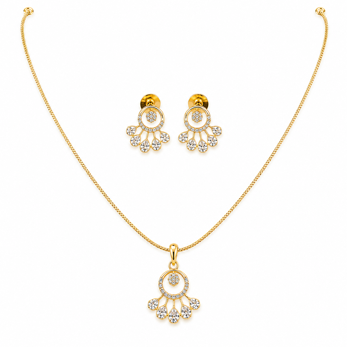 Fan Pendant Set with Chain & Earrings