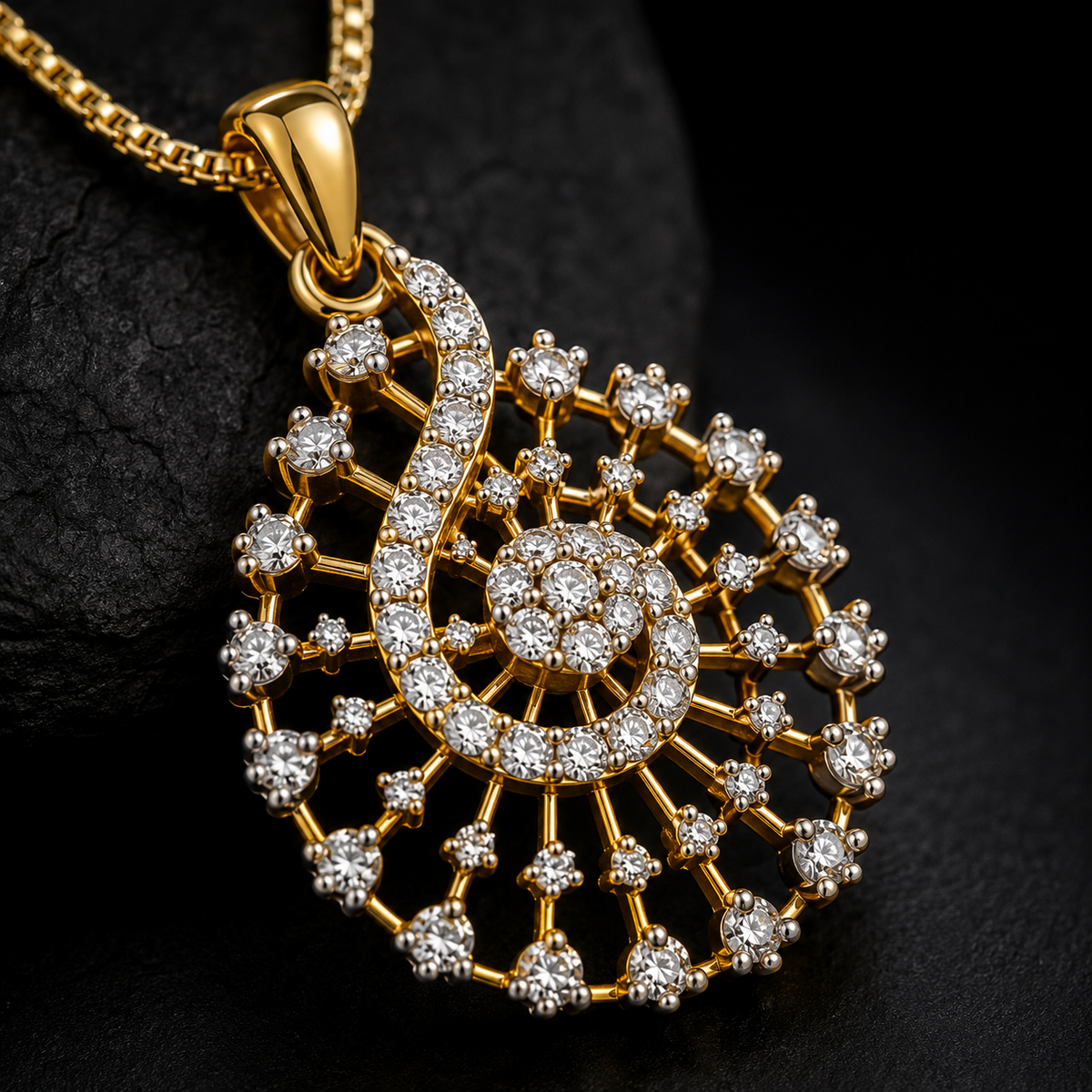 American Diamond Peacock Pendant Set with Chain & Earrings