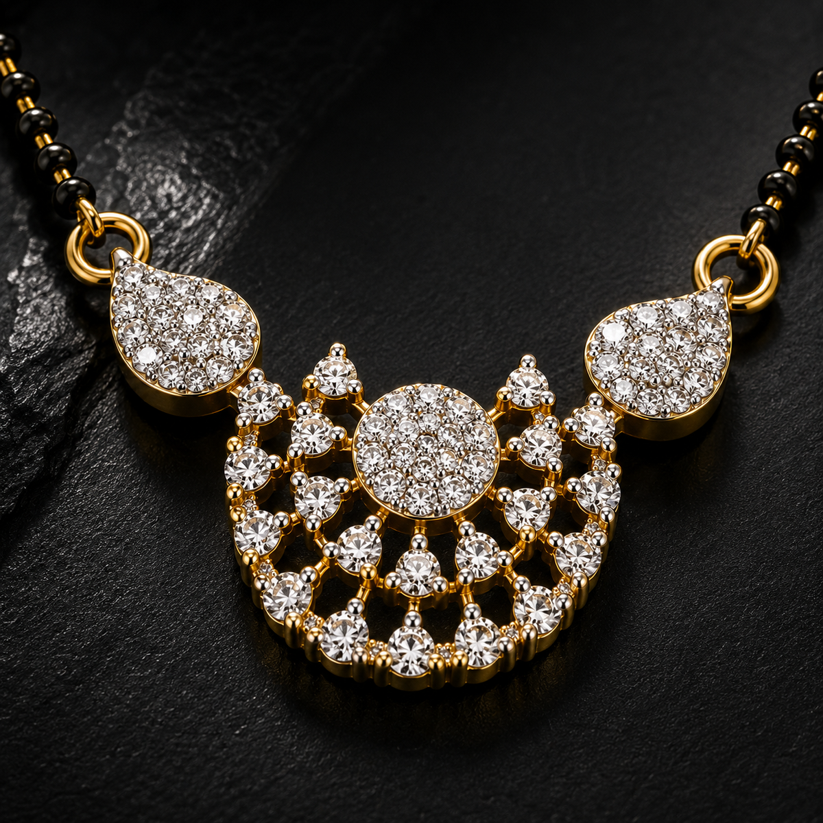 American Diamond Floral Mangalsutra Necklace Set with Earrings