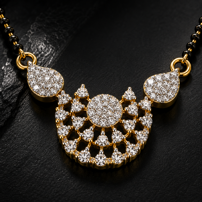 American Diamond Floral Mangalsutra Necklace Set with Earrings