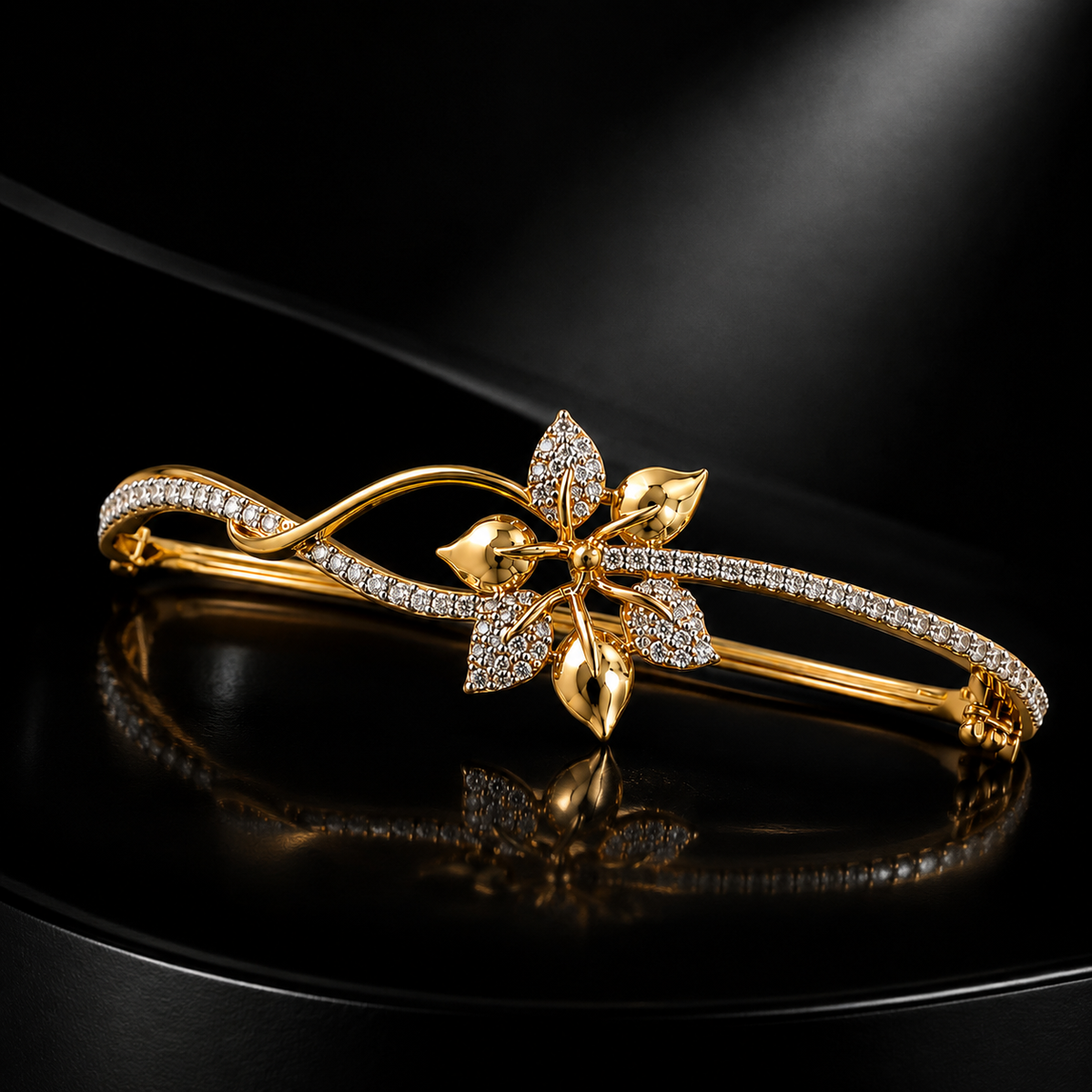 Gold Floral American Diamond Bracelet
