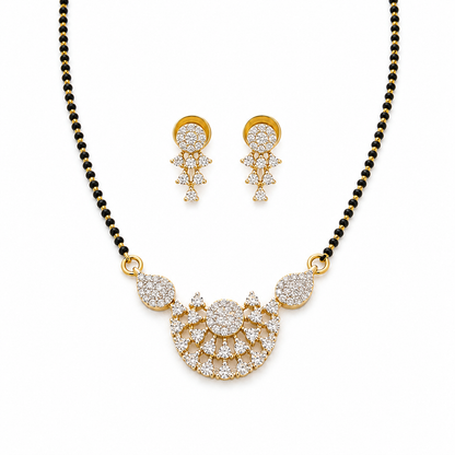 American Diamond Floral Mangalsutra Necklace Set with Earrings