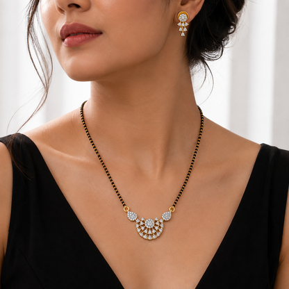 American Diamond Floral Mangalsutra Necklace Set with Earrings