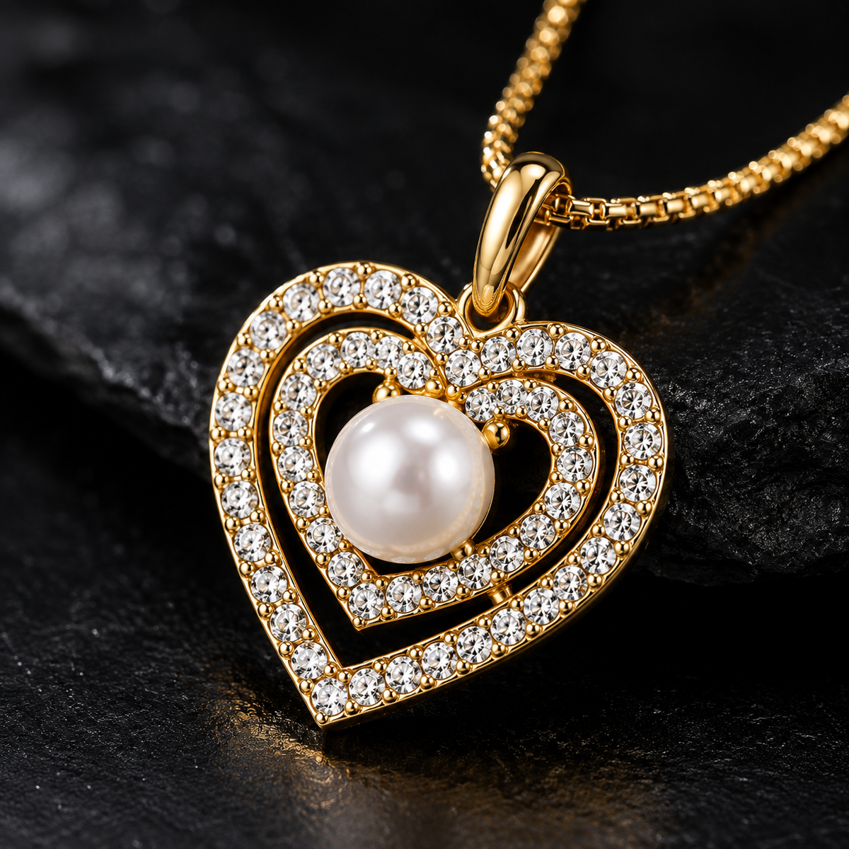 Heart Pendant Set with Chain & Earrings