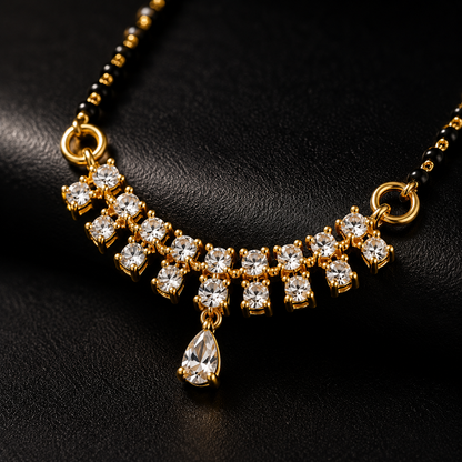American Diamond Floral Mangalsutra Necklace Set with Earrings