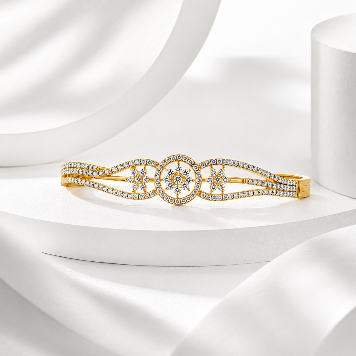 Elegant Gold-Tone American Diamond Bracelet