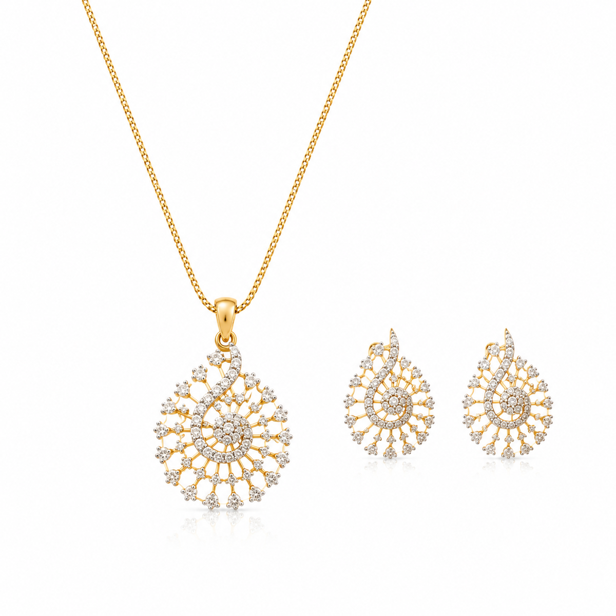 American Diamond Peacock Pendant Set with Chain & Earrings