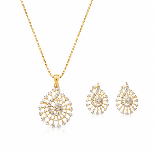 American Diamond Peacock Pendant Set with Chain & Earrings