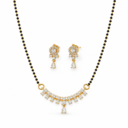 American Diamond Floral Mangalsutra Necklace Set with Earrings