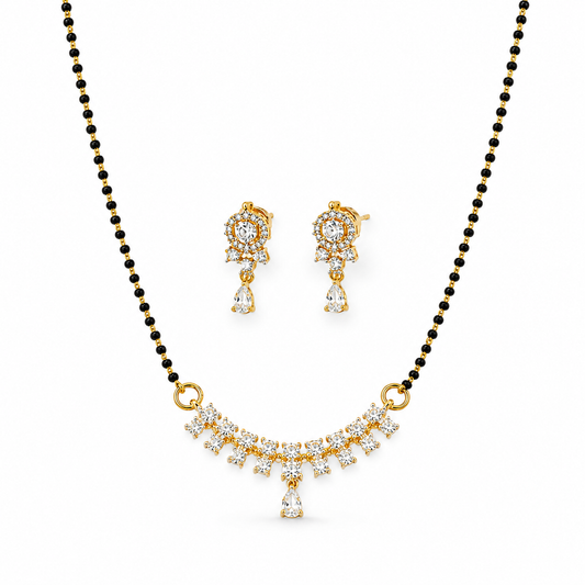 American Diamond Floral Mangalsutra Necklace Set with Earrings