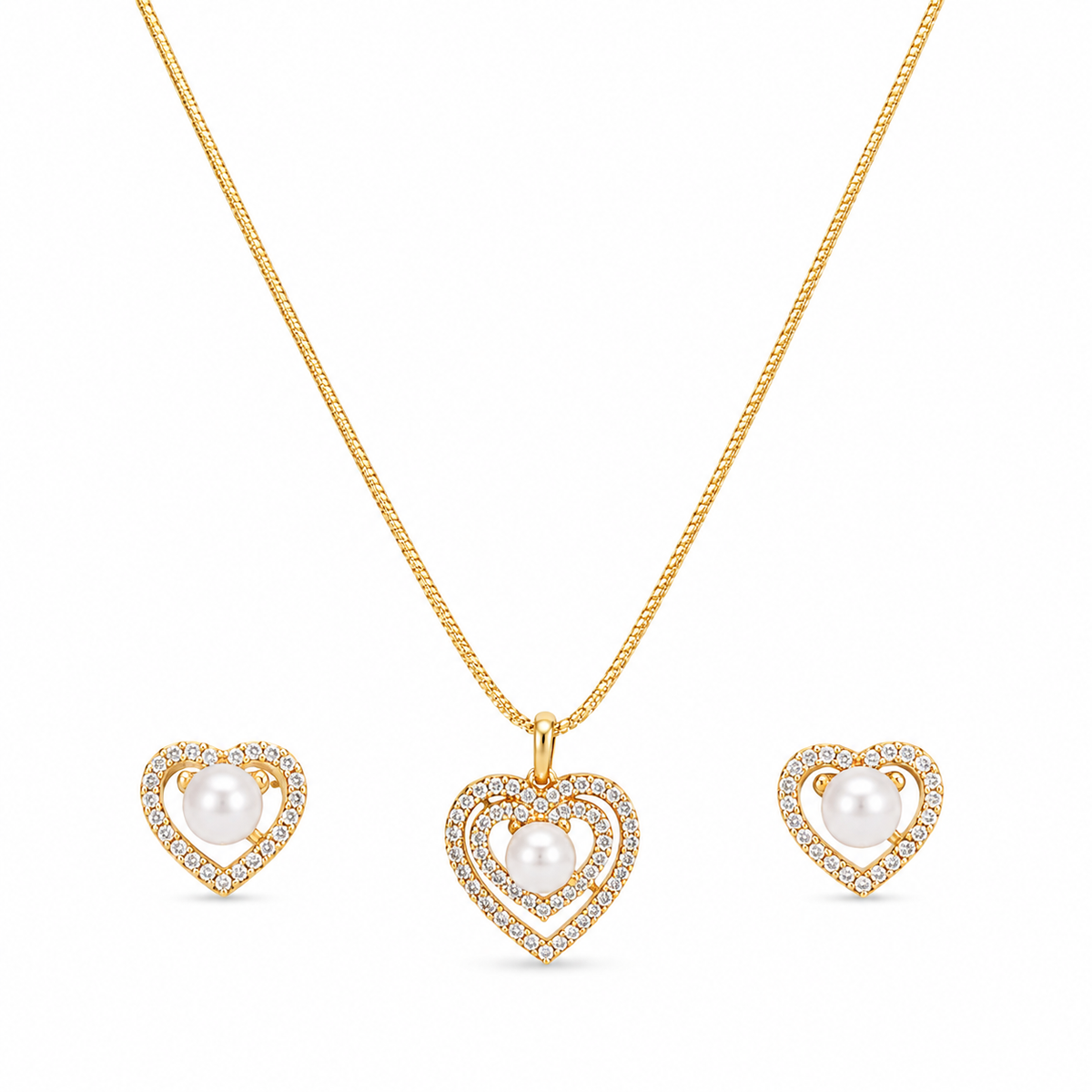 Heart Pendant Set with Chain & Earrings