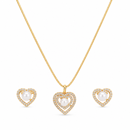 Heart Pendant Set with Chain & Earrings
