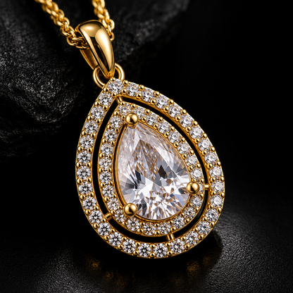 American Diamond Teardrop Pendant Set with Chain & Earrings