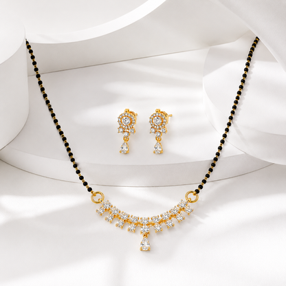 American Diamond Floral Mangalsutra Necklace Set with Earrings