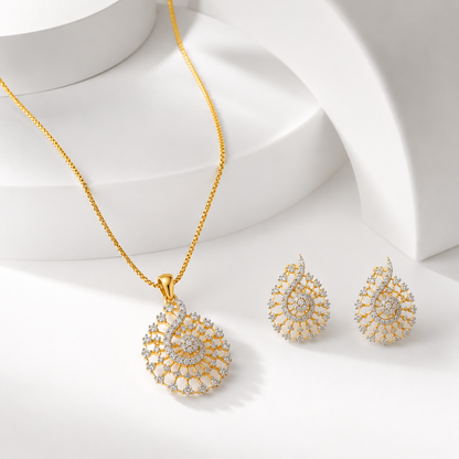 American Diamond Peacock Pendant Set with Chain & Earrings