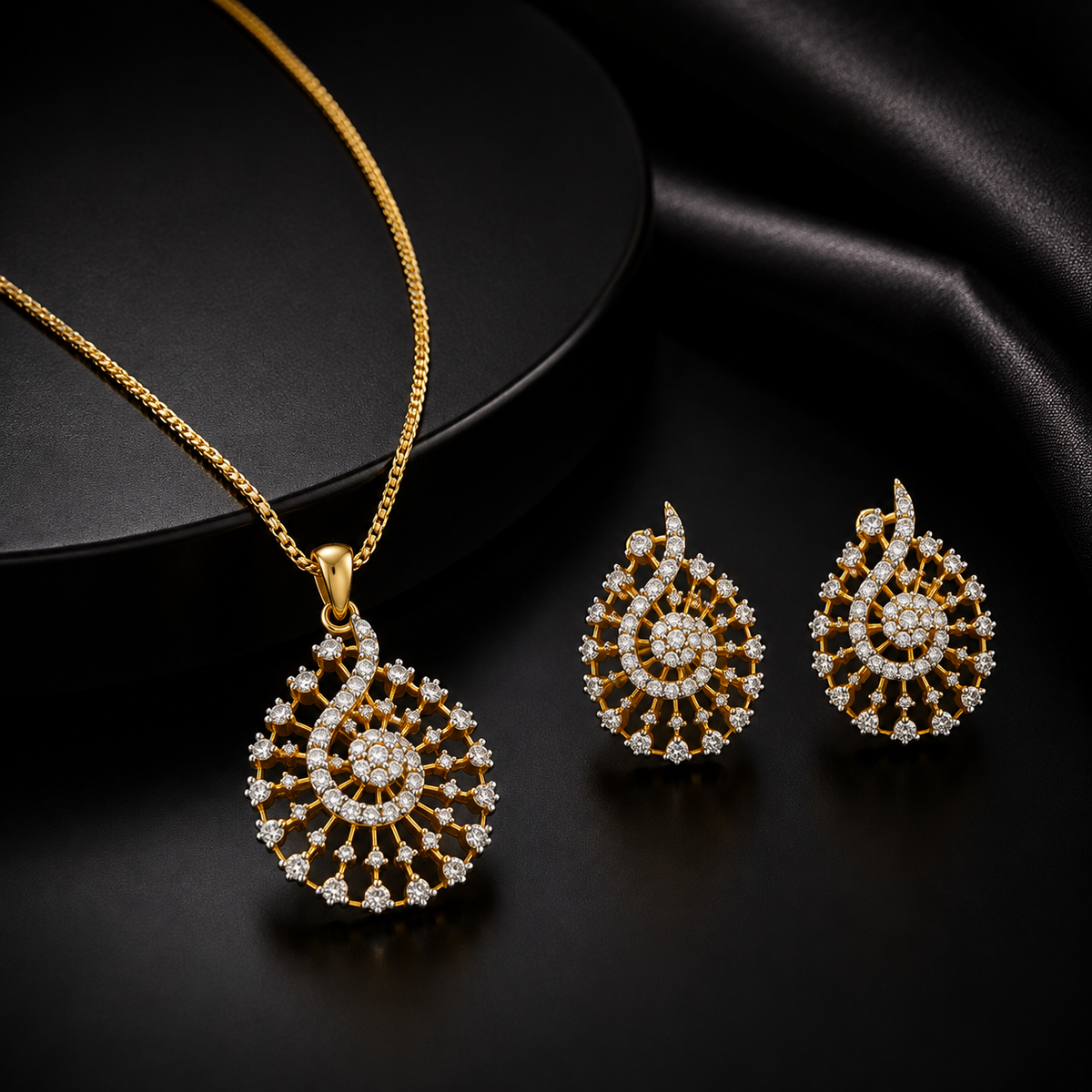 American Diamond Peacock Pendant Set with Chain & Earrings
