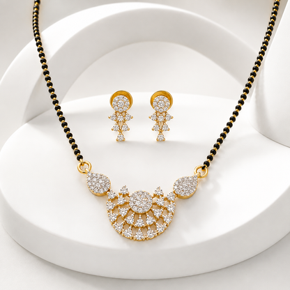 American Diamond Floral Mangalsutra Necklace Set with Earrings