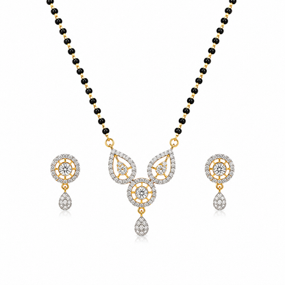 American Diamond Black Bead Mangalsutra Pendant Set with Earrings