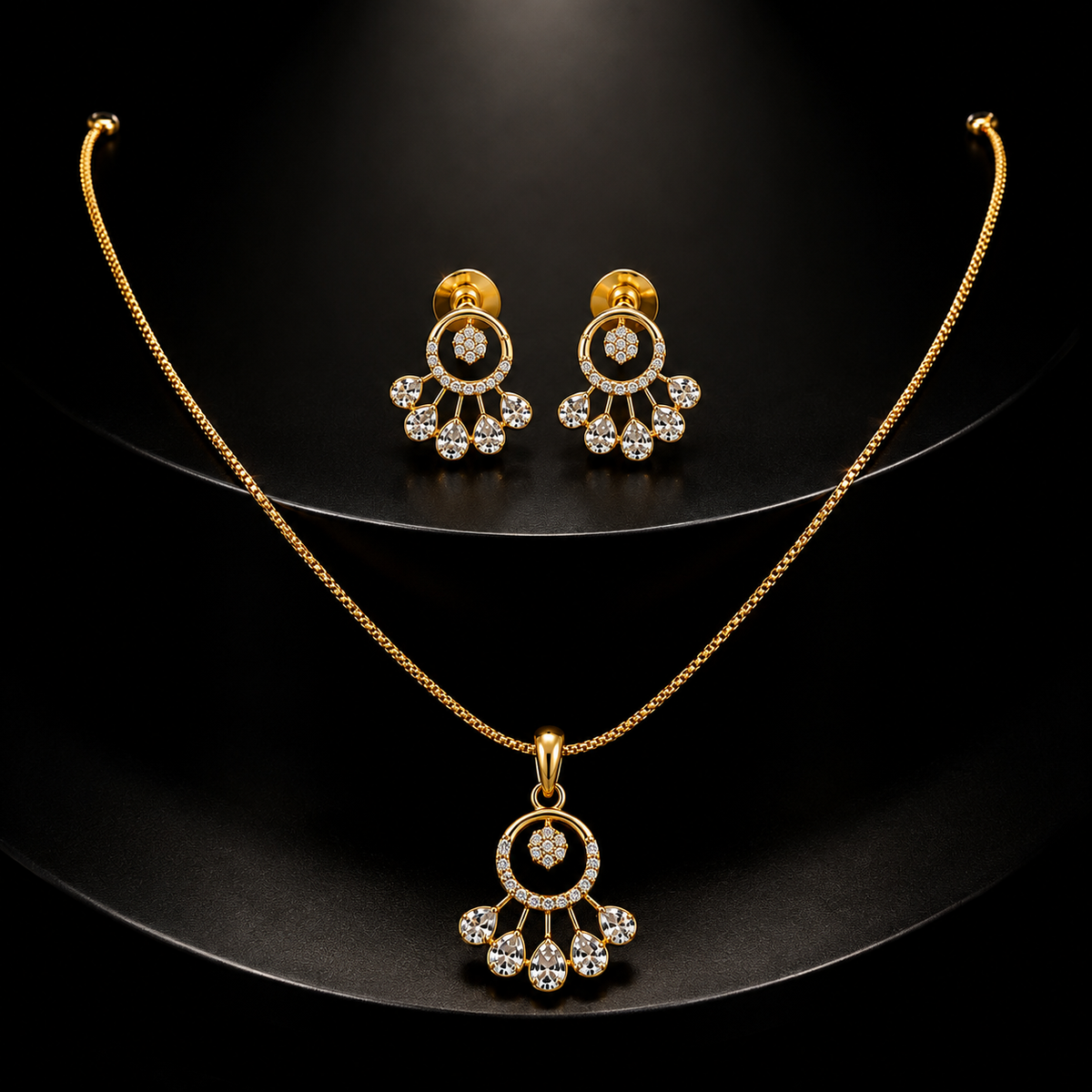 Fan Pendant Set with Chain & Earrings