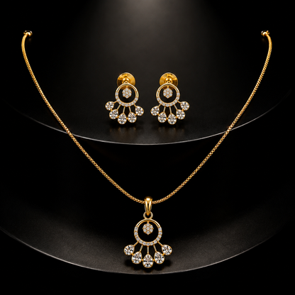 Fan Pendant Set with Chain & Earrings