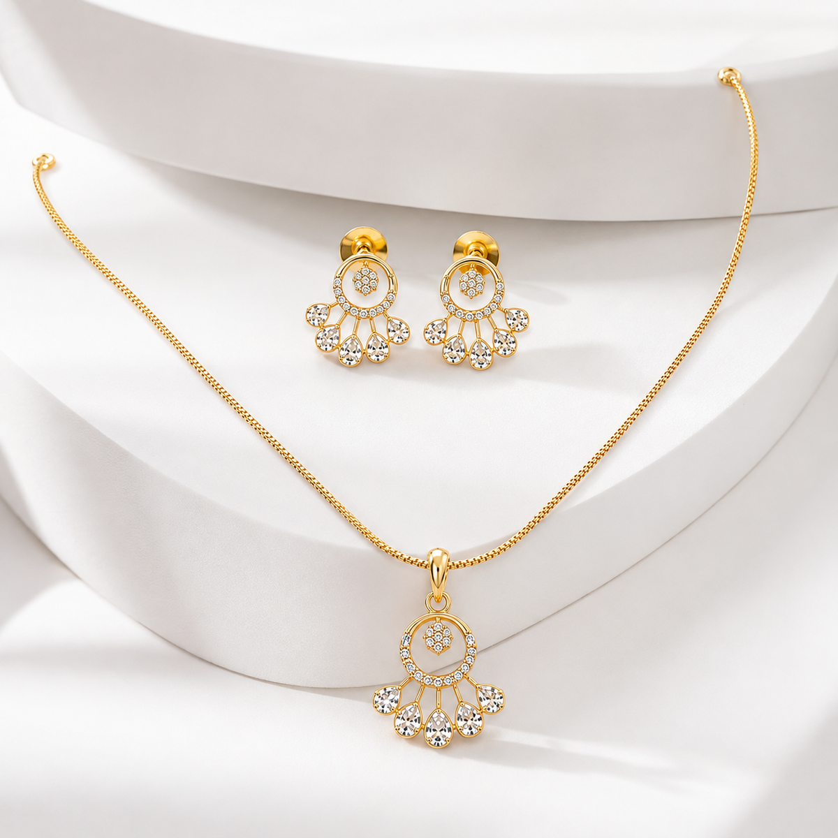 Fan Pendant Set with Chain & Earrings