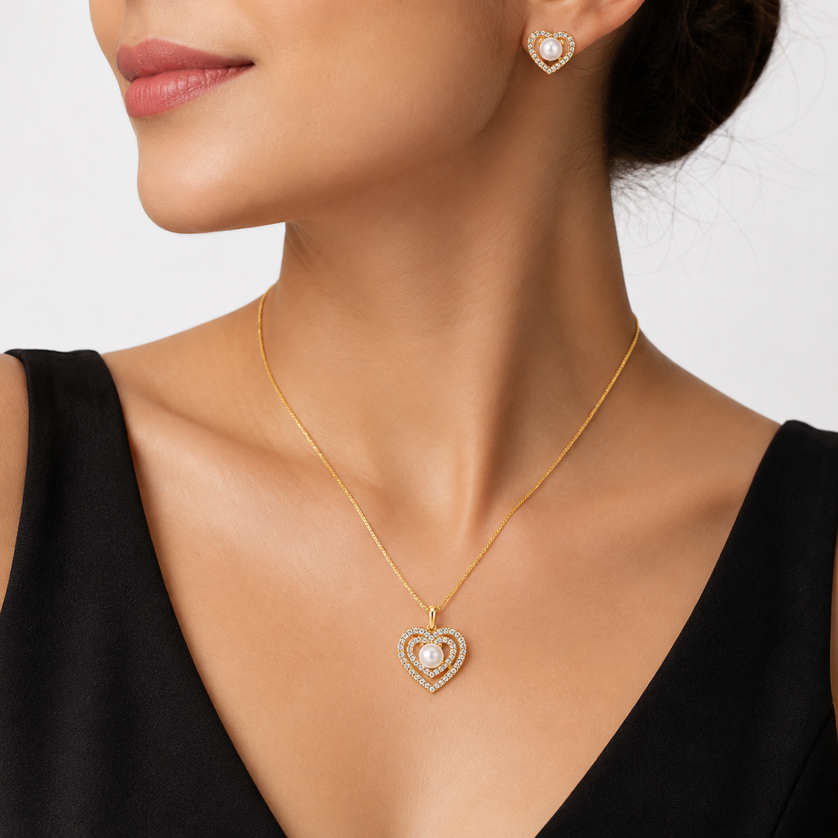 Heart Pendant Set with Chain & Earrings